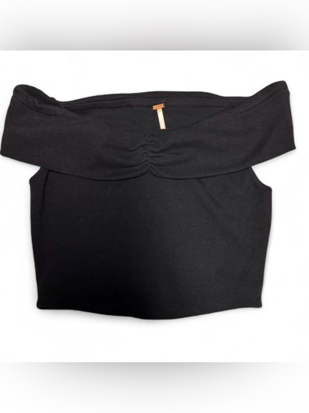 Free People Black Off-Shoulder Ruched Crop Top